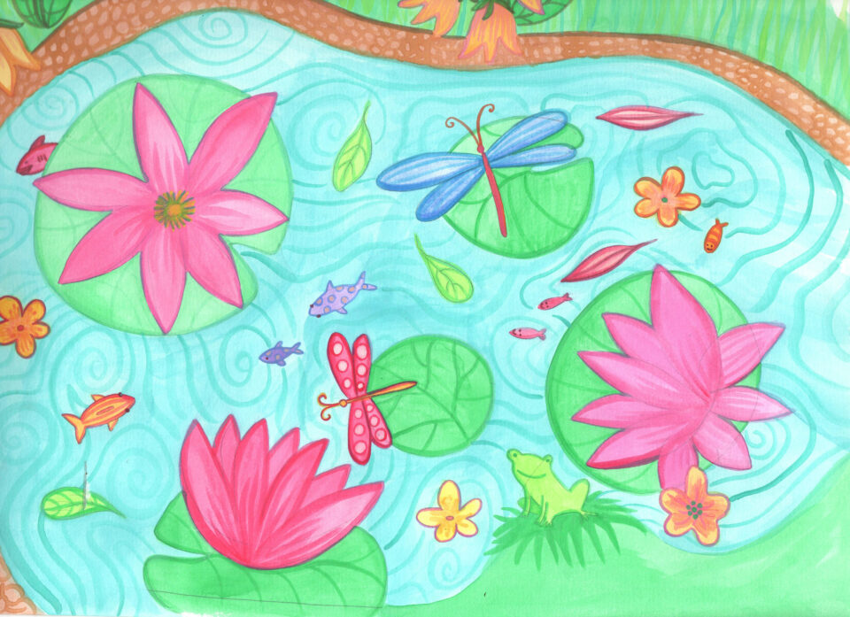 watercolor painting lily pond
